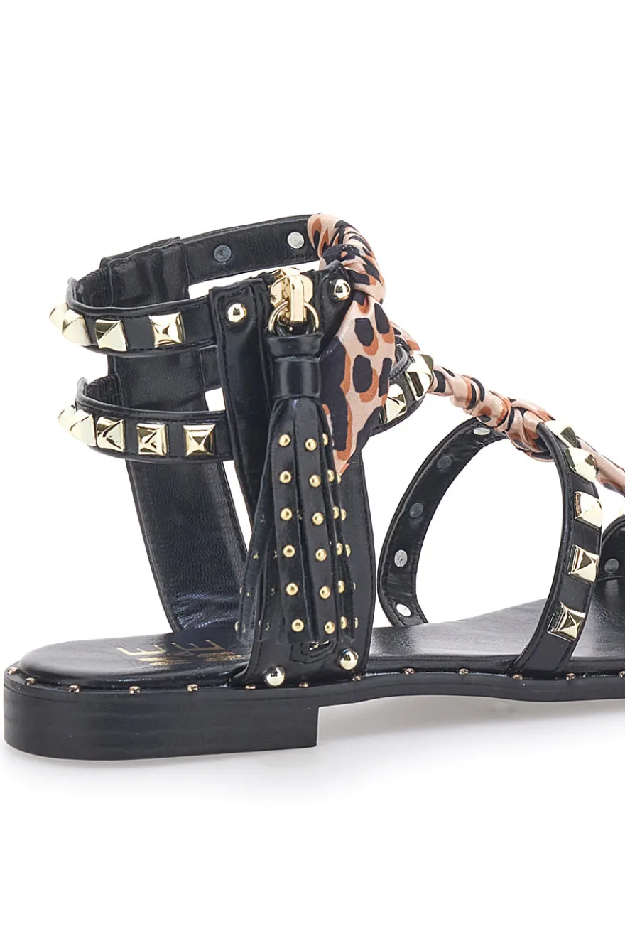Sandali Neri Con Borchie e Foulard Me & Me 660