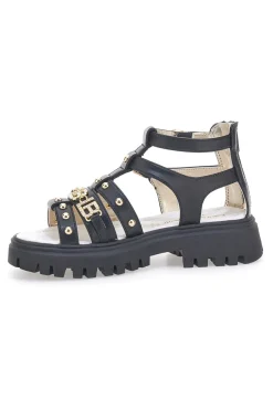 Sandali neri con borchie oro con sottopiede in pelle Laura Biagiotti 96219486