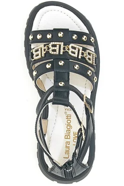 Sandali neri con borchie oro con sottopiede in pelle Laura Biagiotti 96219486