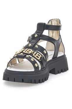 Sandali neri con borchie oro con sottopiede in pelle Laura Biagiotti 96219486