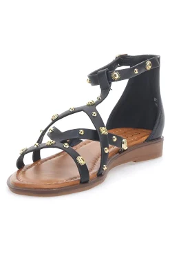 Sandali neri con borchie dorate e cinturino MON DIEU JXSS25T6
