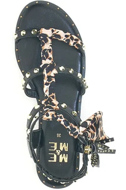 Sandali neri con borchie e lacci animalier Me & Me 1660