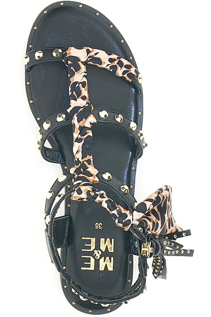 Sandali neri con borchie e lacci animalier Me & Me 1660