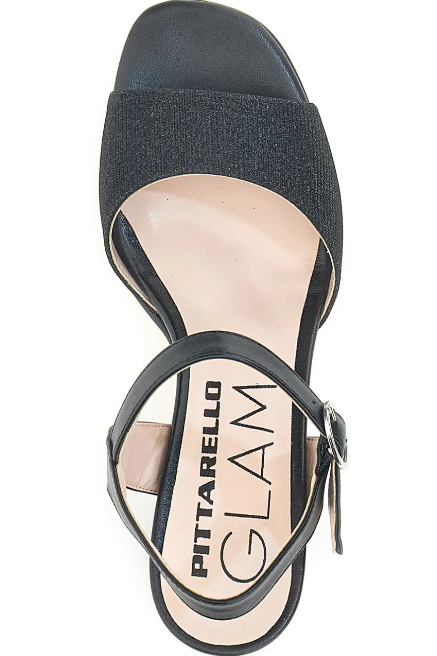 Sandali Neri Con Brillantini e Cinturino Alla Caviglia Pittarello Glam 4214
