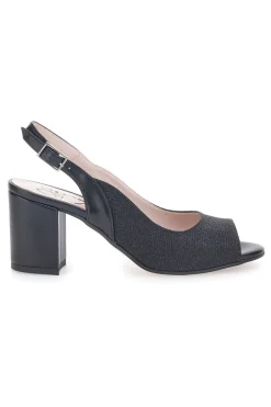 Sandali Neri Con Brillantini e Cinturino Sling-back Pittarello Glam 916