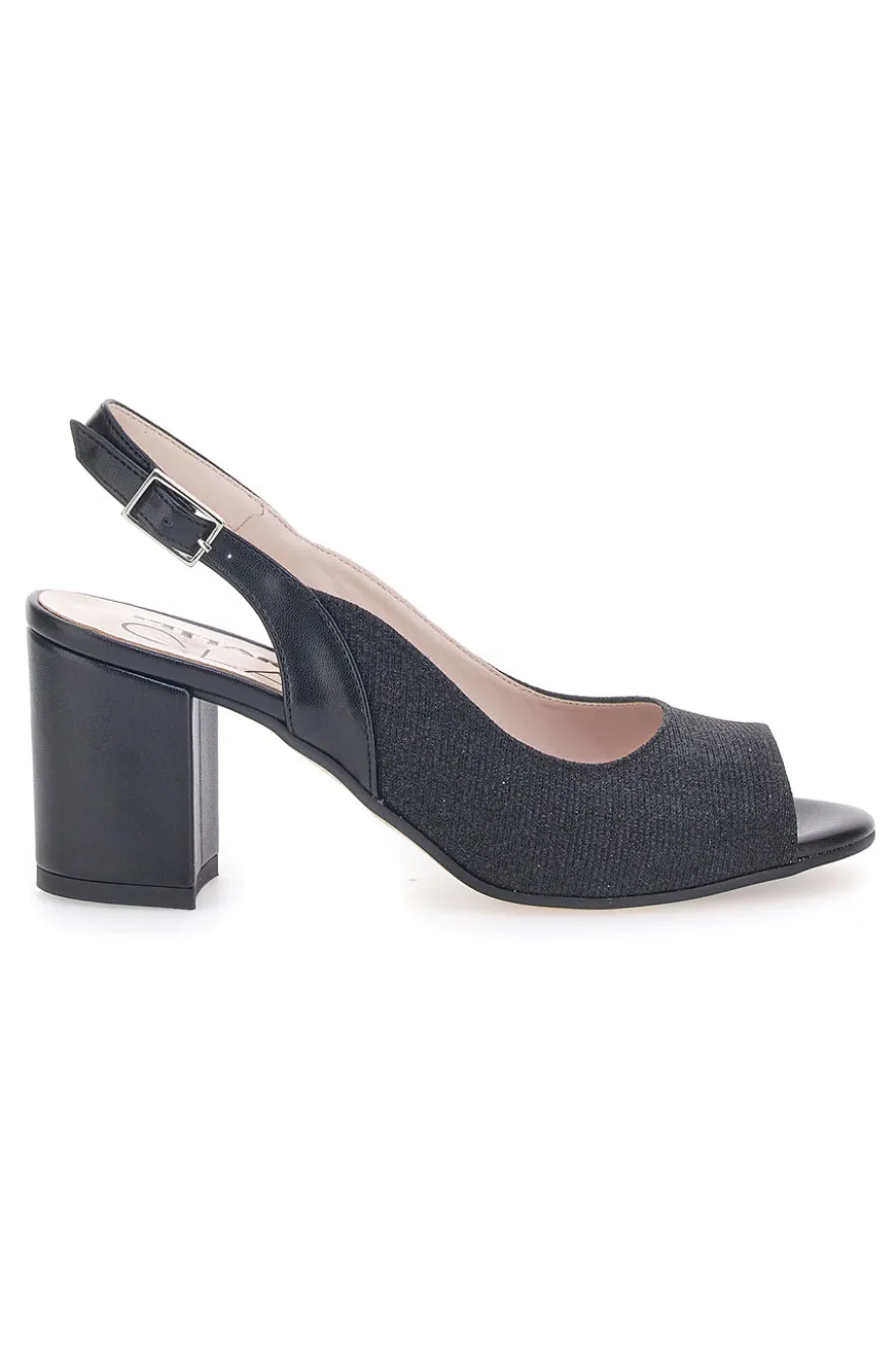 Sandali Neri Con Brillantini e Cinturino Sling-back Pittarello Glam 916