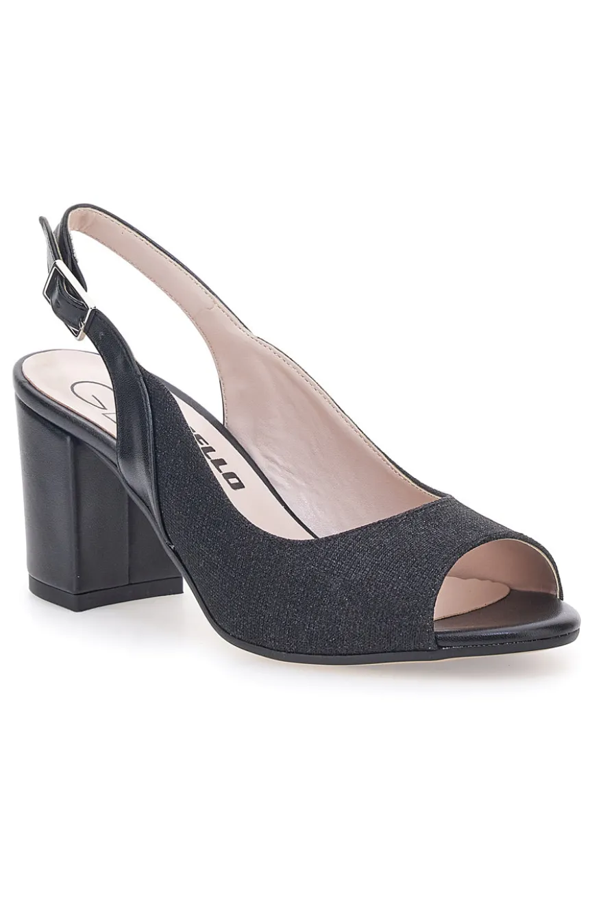 Sandali Neri Con Brillantini e Cinturino Sling-back Pittarello Glam 916