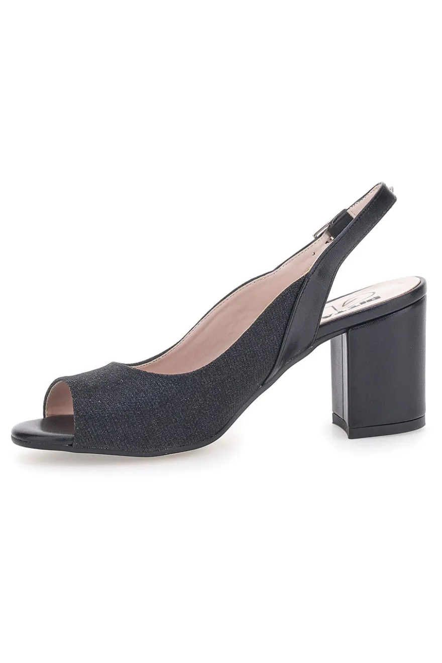 Sandali Neri Con Brillantini e Cinturino Sling-back Pittarello Glam 916