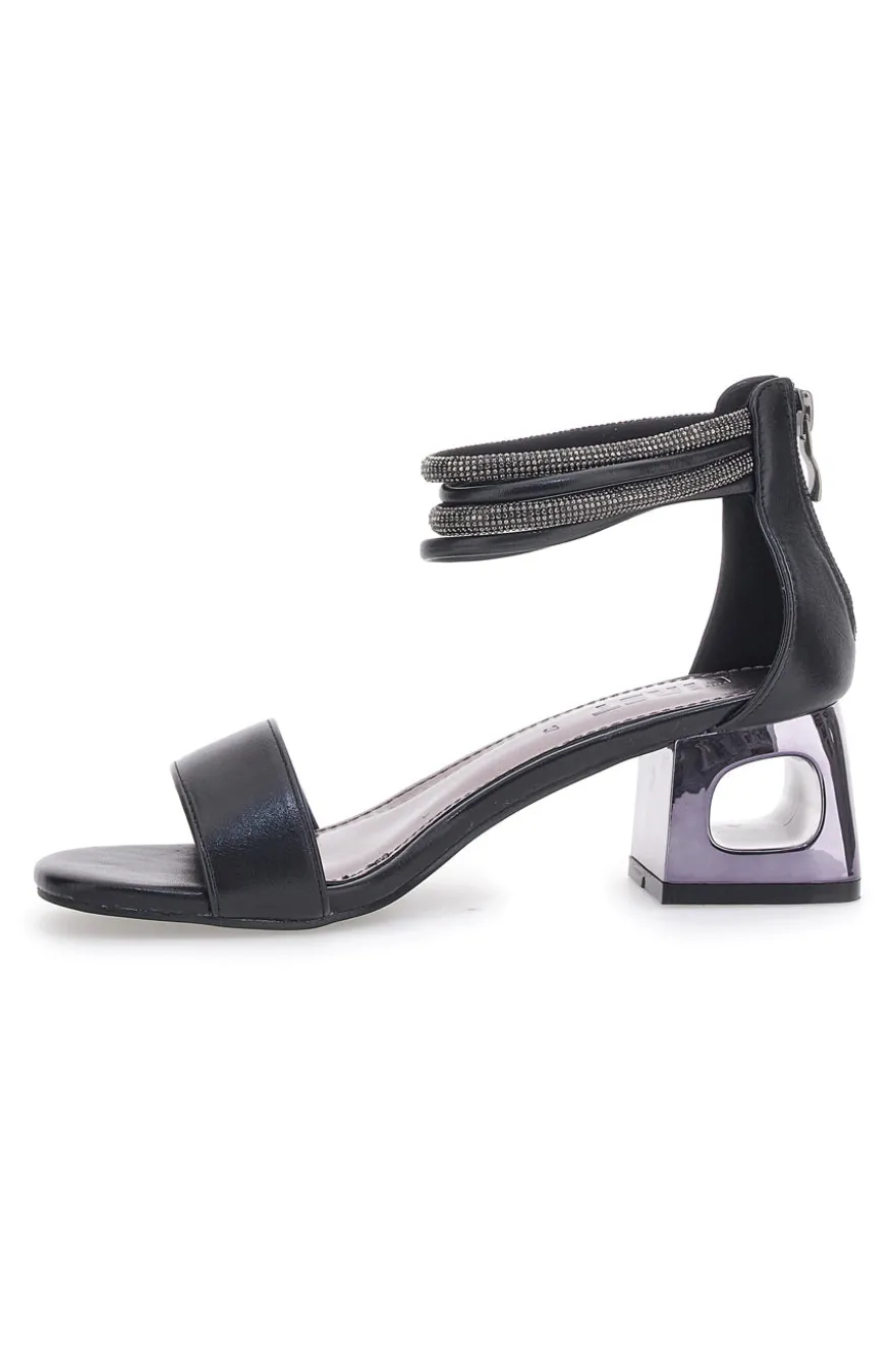 Sandali Neri Con Cinturino e Dettagli Strass The First 210/A