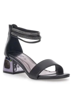 Sandali Neri Con Cinturino e Dettagli Strass The First 210/A