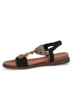 Sandali neri con dettagli gioiello e cinturino elasticizzato Quanna mel 560319