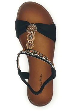 Sandali neri con dettagli gioiello e cinturino elasticizzato Quanna mel 560319