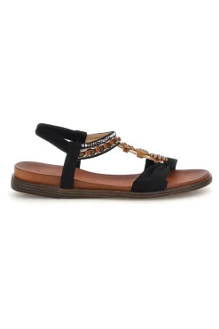 Sandali neri con dettagli gioiello e cinturino elasticizzato Quanna mel 560319