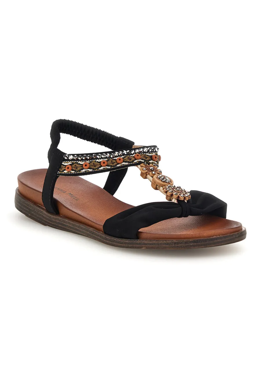 Sandali neri con dettagli gioiello e cinturino elasticizzato Quanna mel 560319