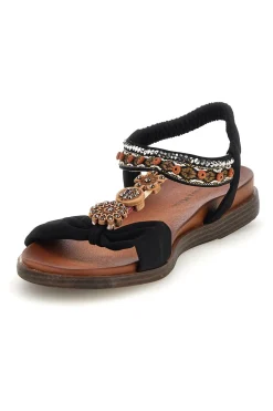 Sandali neri con dettagli gioiello e cinturino elasticizzato Quanna mel 560319