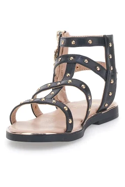 Sandali neri con dettagli oro e zip posteriore Pitt Kids 39G2538S