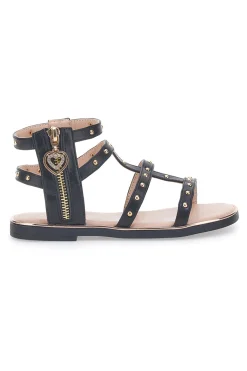 Sandali neri con dettagli oro e zip posteriore Pitt Kids 39G2538S