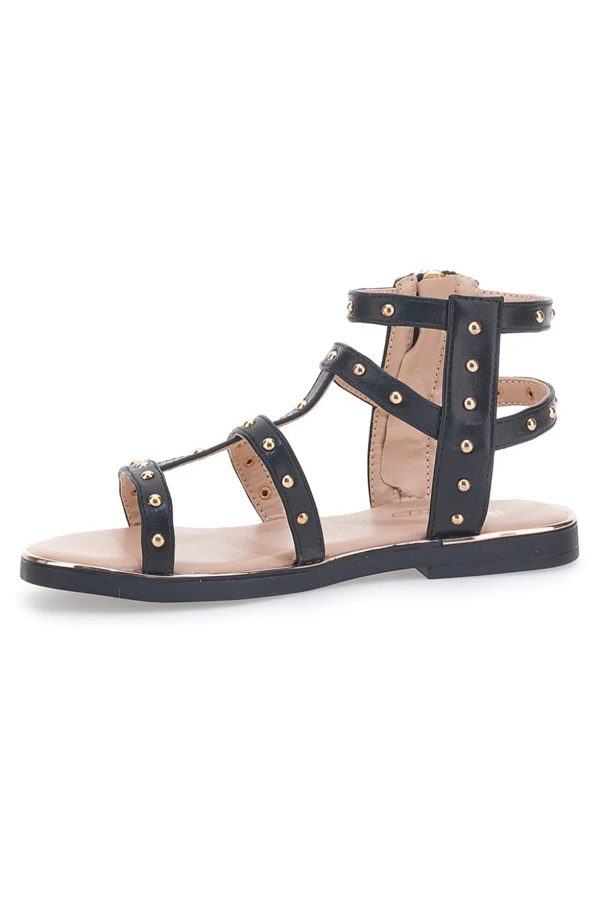 Sandali neri con dettagli oro e zip posteriore Pitt Kids 39G2538S
