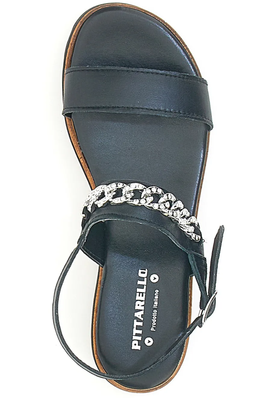 Sandali neri con Doppia Fascia e Catena Dorativa Made in Italy PITTARELLO 333070811