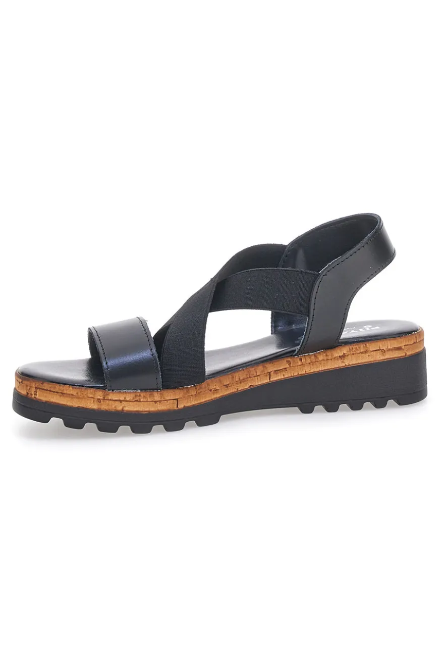 Sandali Neri con Elastici Frontali e Tomaia in Pelle PITTARELLO 310570811