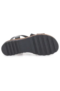 Sandali Neri con Elastici Frontali e Tomaia in Pelle PITTARELLO 310570811