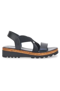 Sandali Neri con Elastici Frontali e Tomaia in Pelle PITTARELLO 310570811