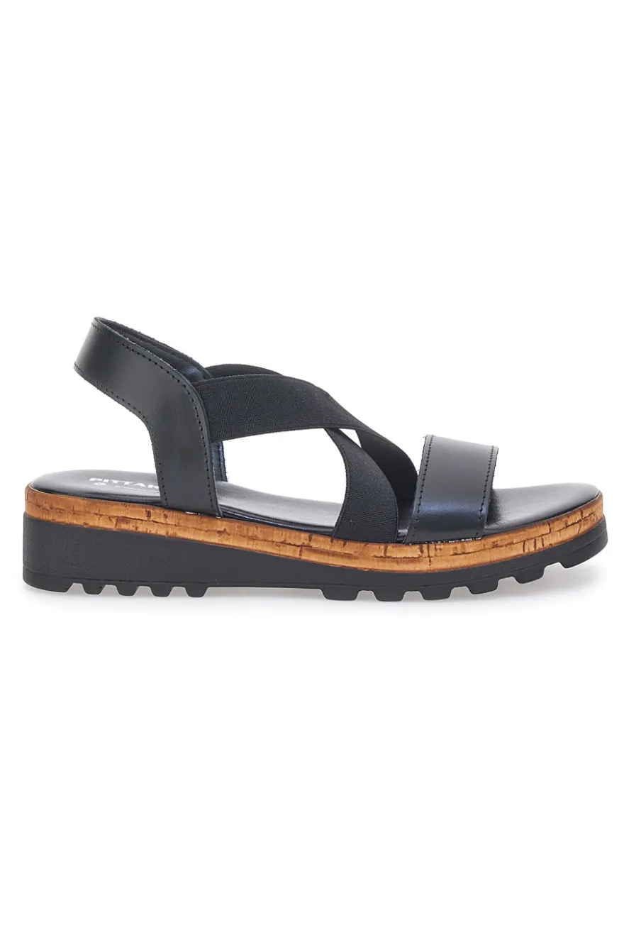 Sandali Neri con Elastici Frontali e Tomaia in Pelle PITTARELLO 310570811