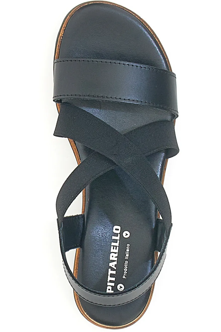 Sandali Neri con Elastici Frontali e Tomaia in Pelle PITTARELLO 310570811