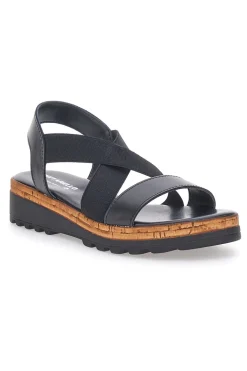 Sandali Neri con Elastici Frontali e Tomaia in Pelle PITTARELLO 310570811
