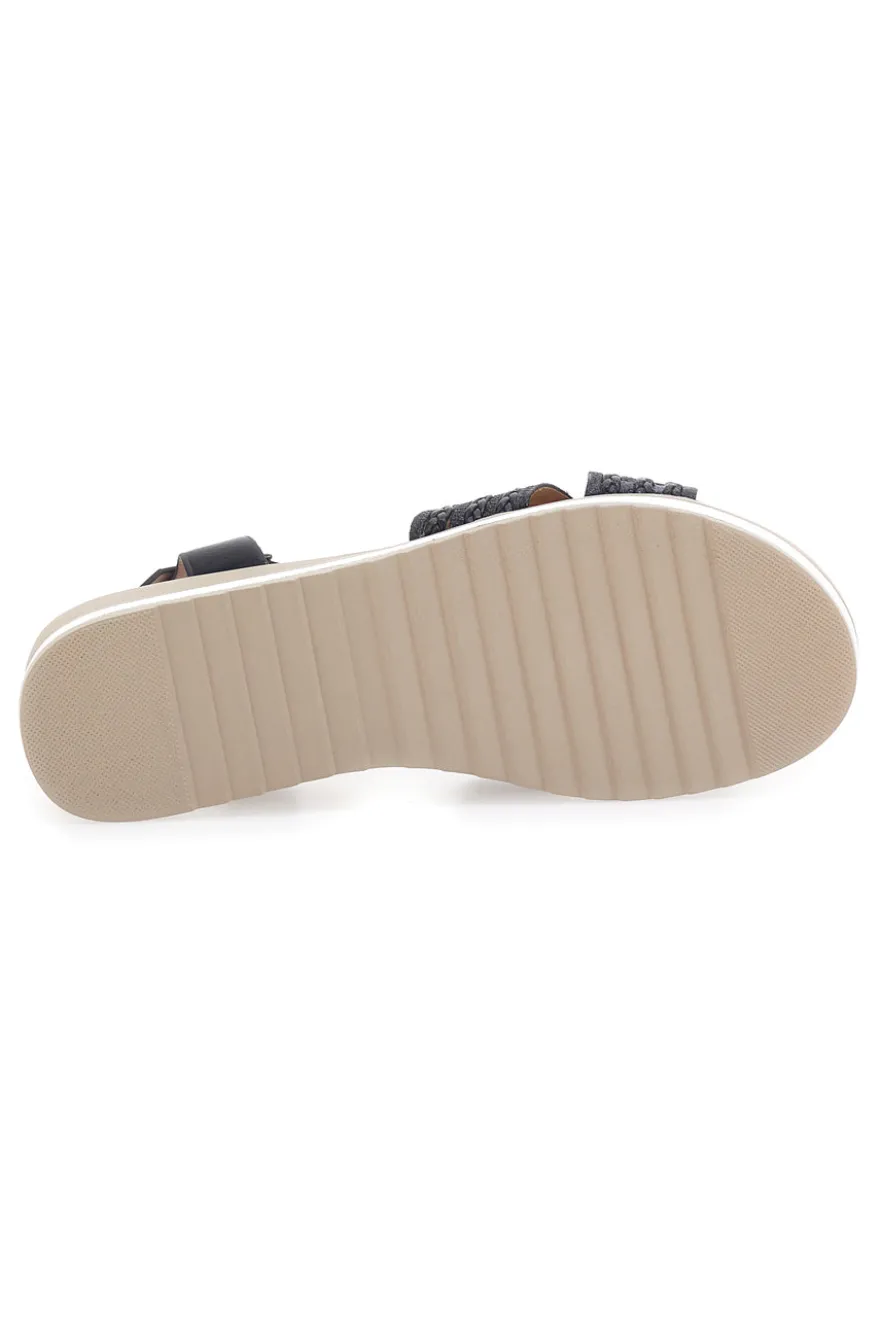 Sandali neri con fasce glitterate e zeppa bassa PITTARELLO SUN CH2071B02