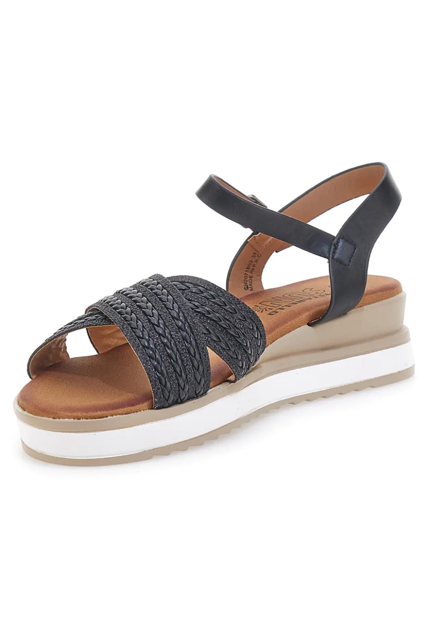 Sandali neri con fasce glitterate e zeppa bassa PITTARELLO SUN CH2071B02