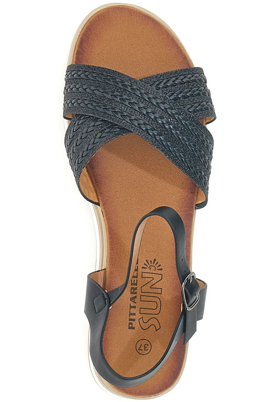 Sandali neri con fasce glitterate e zeppa bassa PITTARELLO SUN CH2071B02