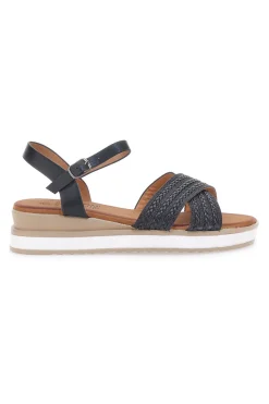 Sandali neri con fasce glitterate e zeppa bassa PITTARELLO SUN CH2071B02