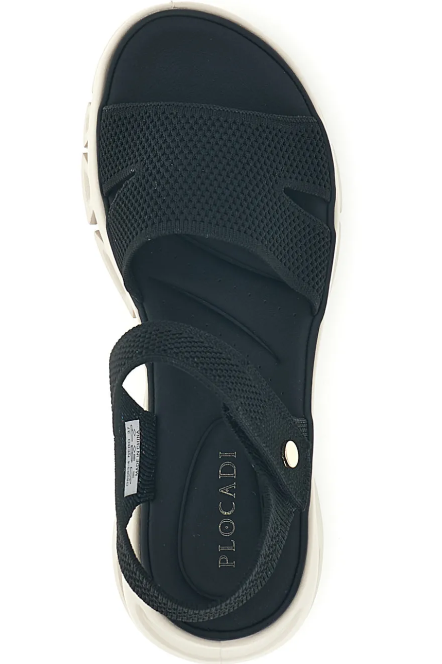 Sandali neri con fasce in tessuto suola comfort Plocadi G80634