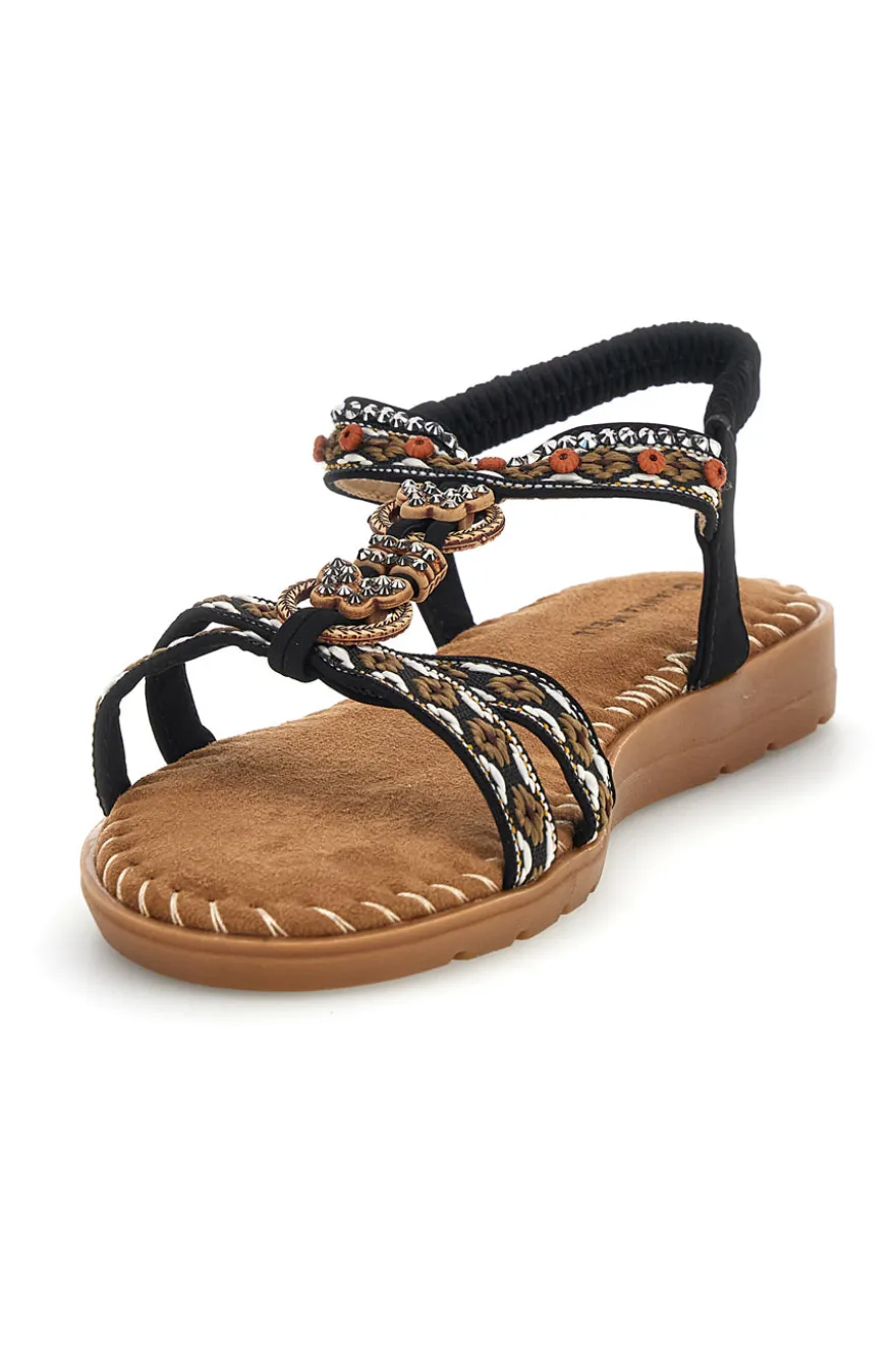 Sandali neri con fasce intrecciate e cinturino elasticizzato Quanna mel 22135