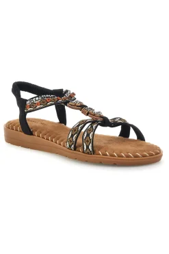Sandali neri con fasce intrecciate e cinturino elasticizzato Quanna mel 22135