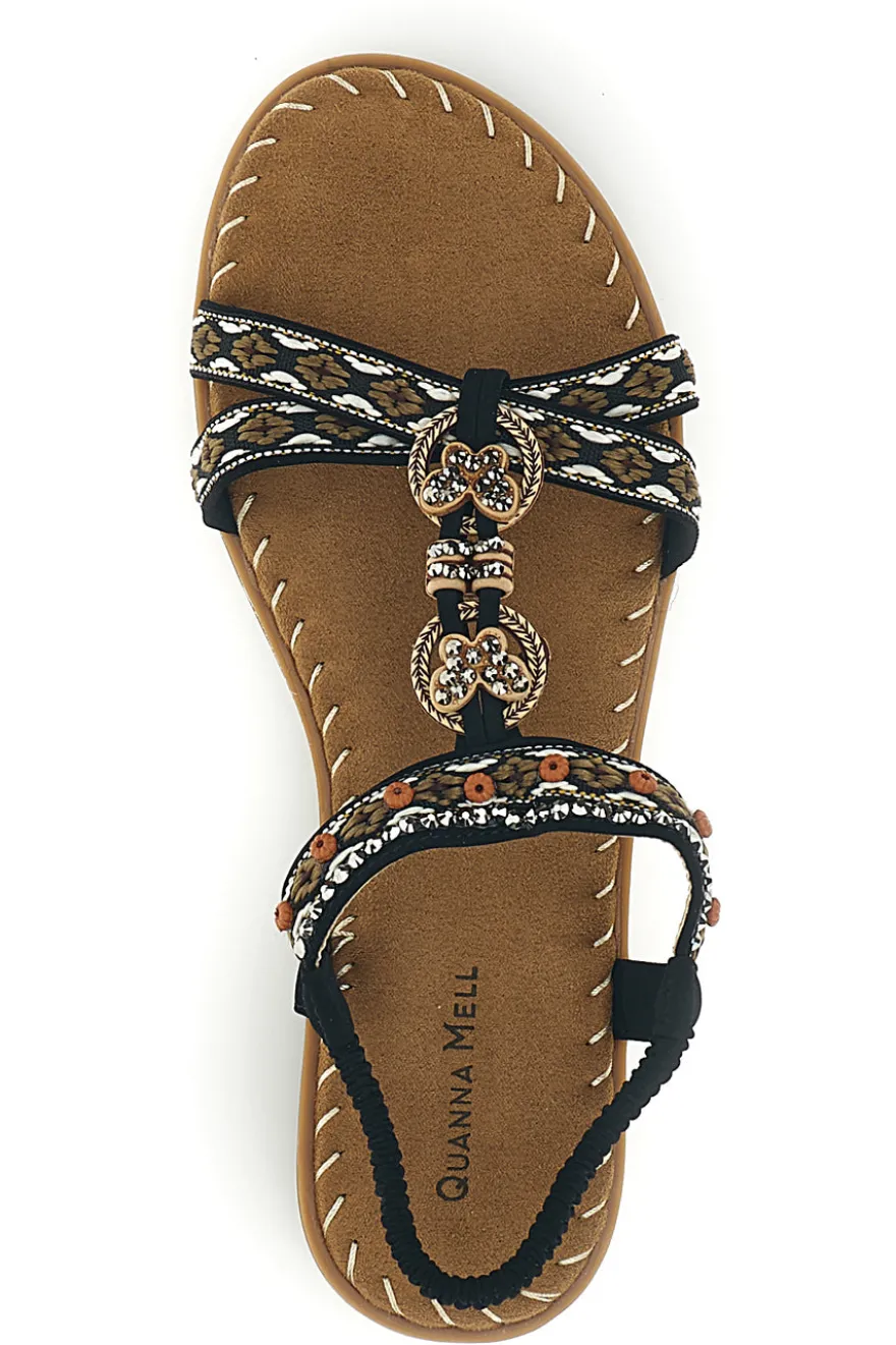 Sandali neri con fasce intrecciate e cinturino elasticizzato Quanna mel 22135