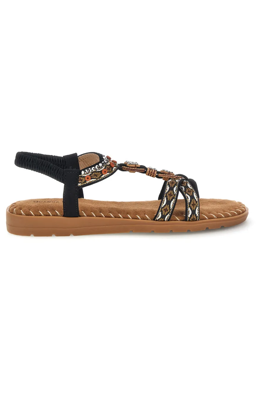 Sandali neri con fasce intrecciate e cinturino elasticizzato Quanna mel 22135