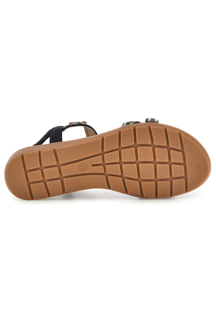 Sandali neri con fasce intrecciate e cinturino elasticizzato Quanna mel 22135