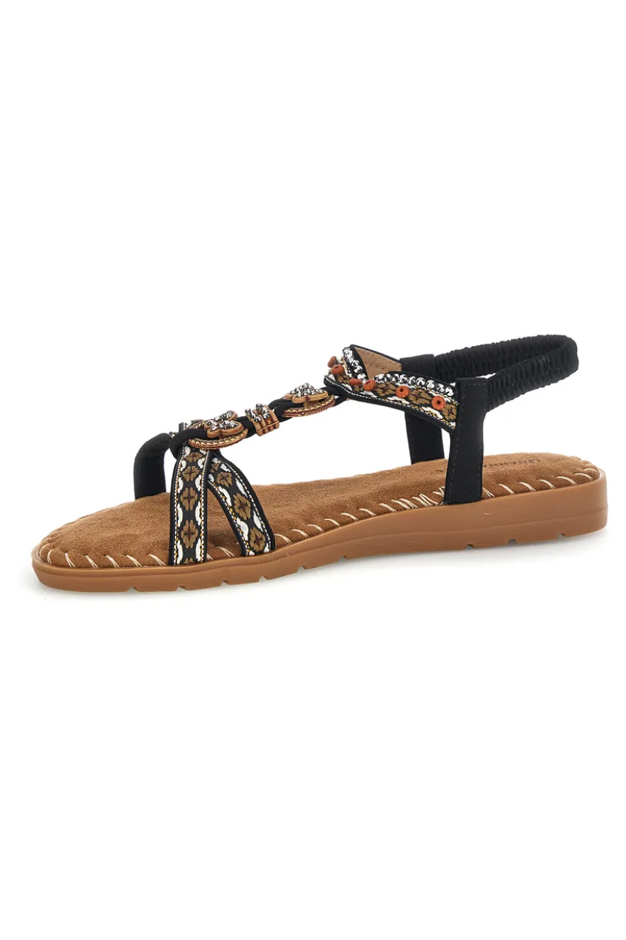 Sandali neri con fasce intrecciate e cinturino elasticizzato Quanna mel 22135