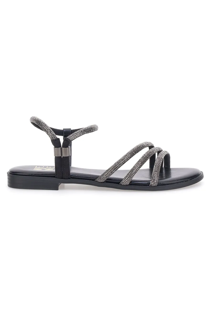 Sandali neri con fascette sottili e strass Me & Me 1703