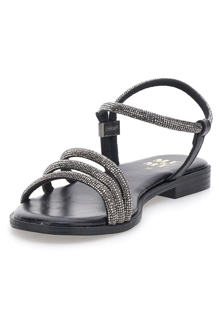 Sandali neri con fascette sottili e strass Me & Me 1703