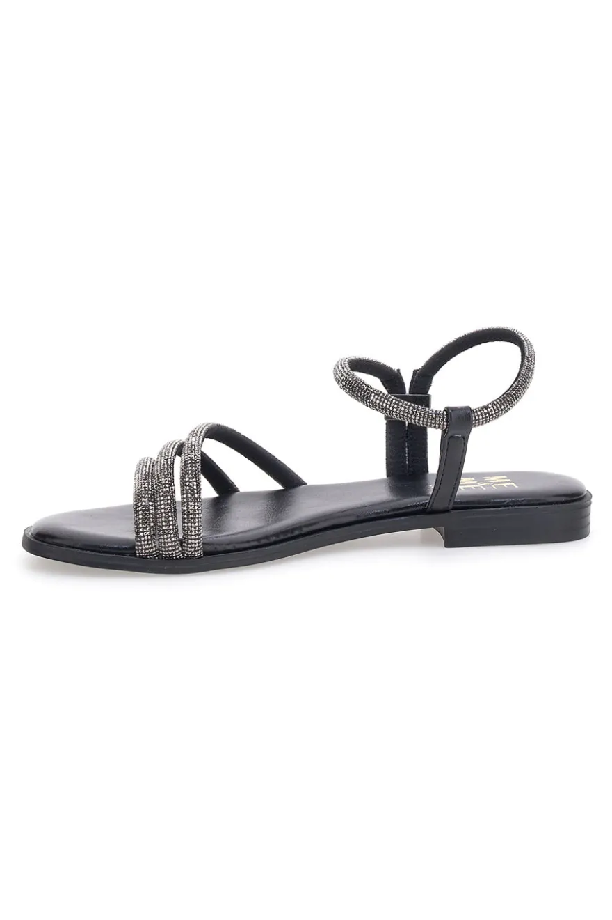 Sandali neri con fascette sottili e strass Me & Me 1703