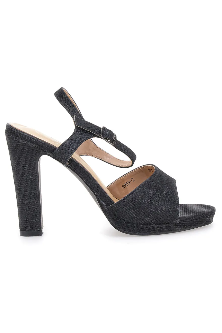 Sandali neri con glitter e tacco alto Galia 89892