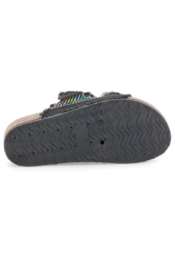 Sandali neri con perline multicolor e doppia fibbia Dame Rose APY66