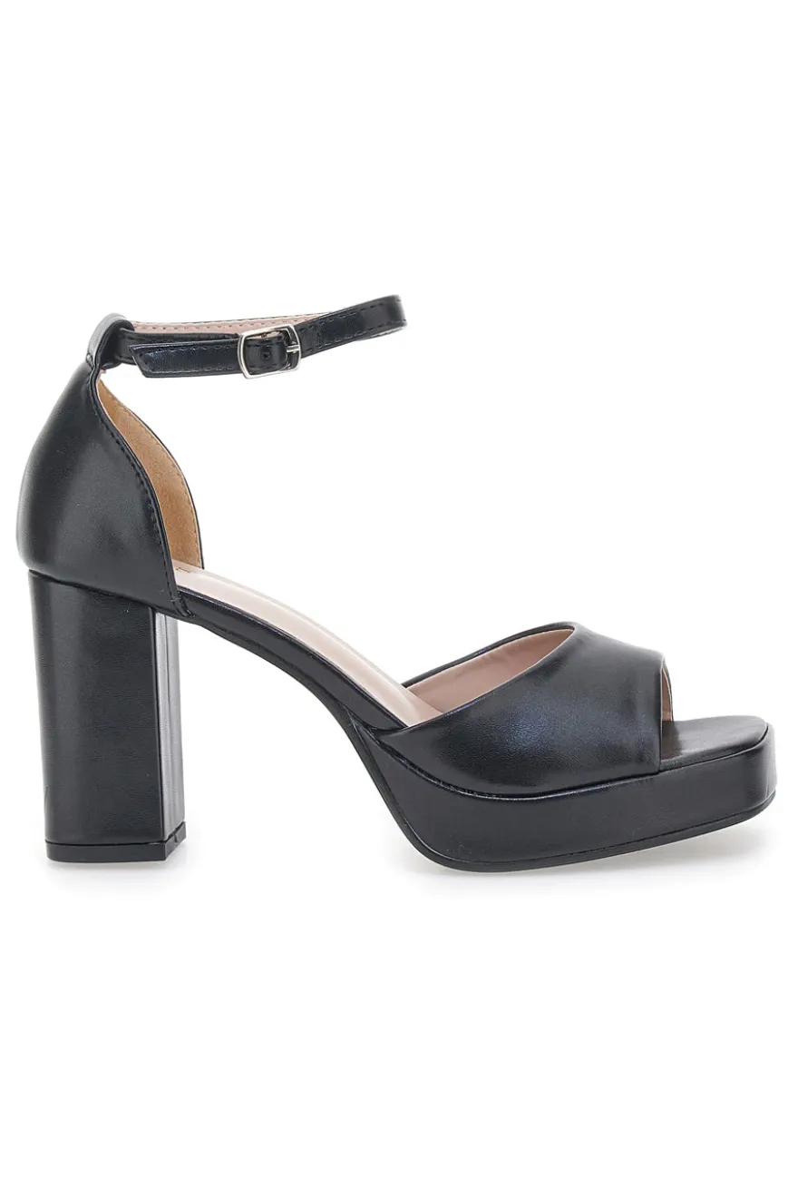 Sandali Neri con Plateau e Cinturino Alla Caviglia FIRST LADY P558