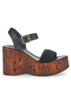 Sandali Neri con Platform Effetto Legno e Tomaia in Pelle PITTARELLO LOVE 5906/P