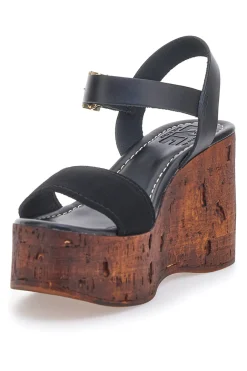 Sandali Neri con Platform Effetto Legno e Tomaia in Pelle PITTARELLO LOVE 5906/P