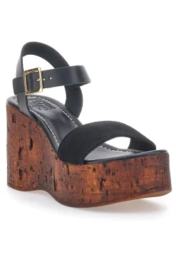 Sandali Neri con Platform Effetto Legno e Tomaia in Pelle PITTARELLO LOVE 5906/P