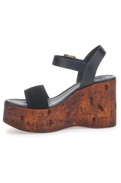 Sandali Neri con Platform Effetto Legno e Tomaia in Pelle PITTARELLO LOVE 5906/P